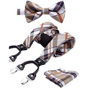 Bow Tie and Suspenders for Men Suspender and Bowtie Handkerchief Set Adjustable